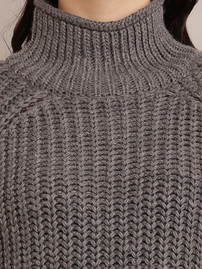 Acrylic Full Sleeve with high neck cable knit grey sweater