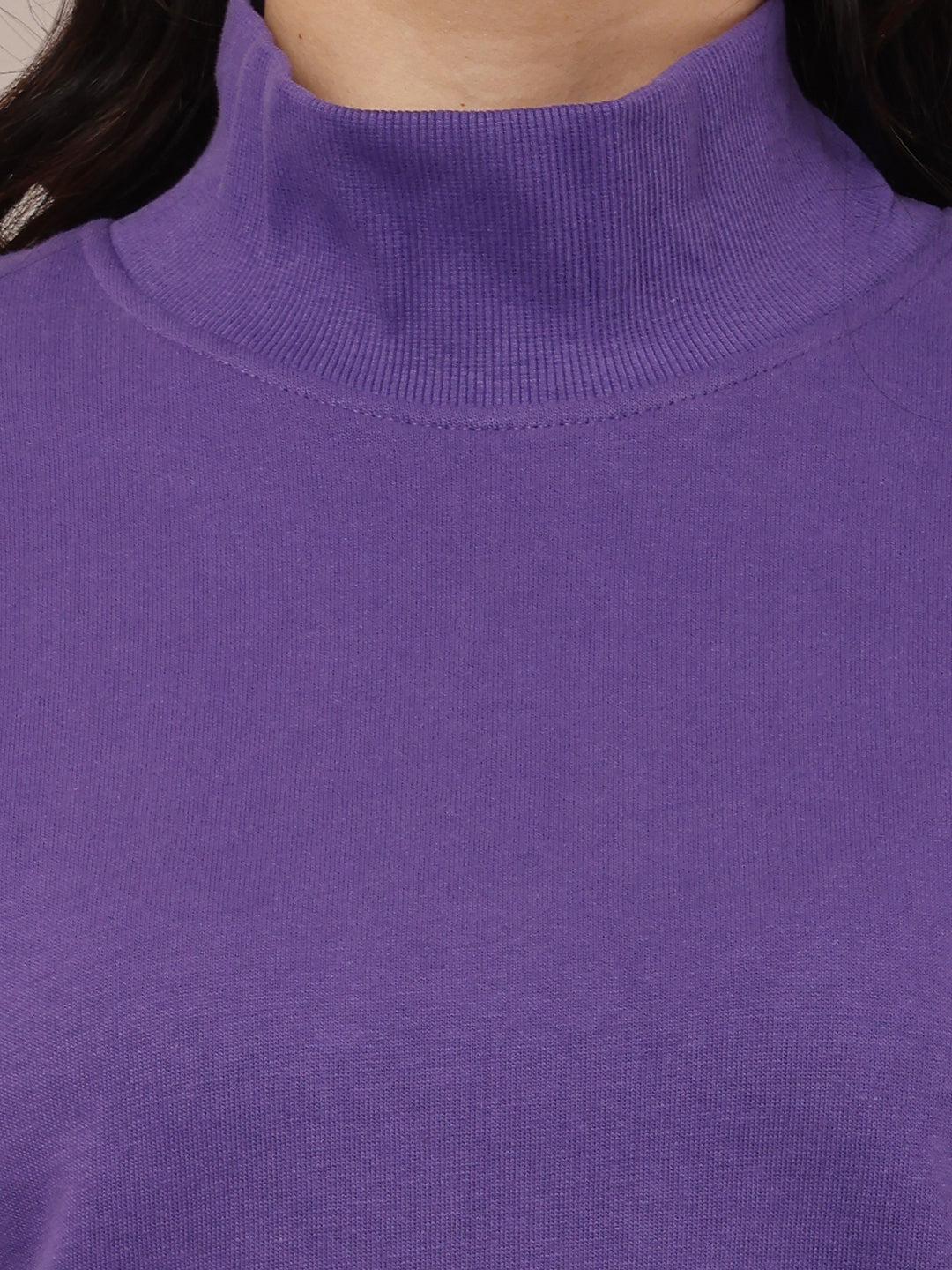 Cotton High-Neck with Full Sleeve Purple Sweatshirt