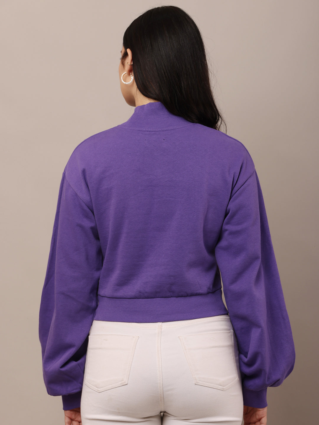 Cotton High-Neck with Full Sleeve Purple Sweatshirt