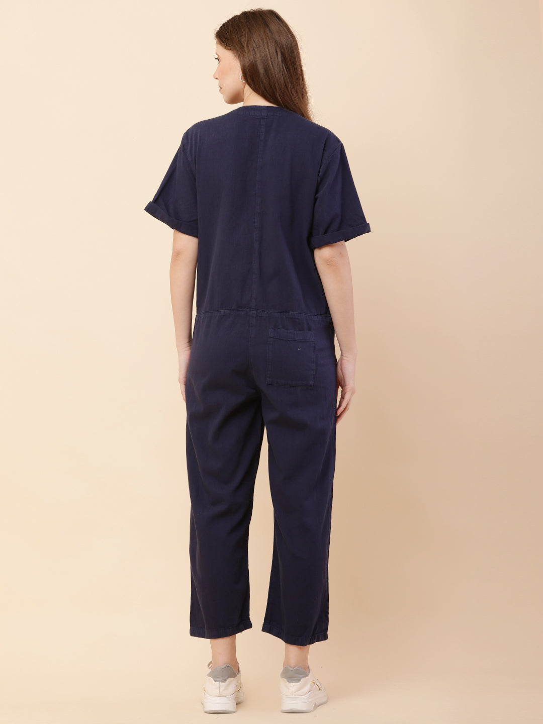 Cotton Short Sleeve with V-Neck Dark Blue Jumpsuit