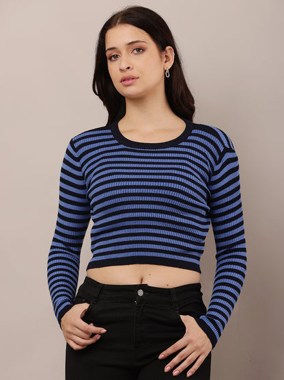 Viscose Full Sleeve Round Neck Blue and Black Sweater