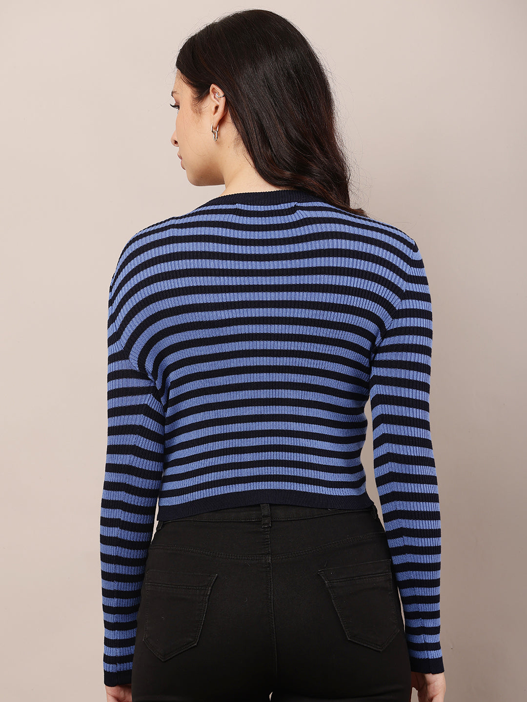 Viscose Full Sleeve Round Neck Blue and Black Sweater