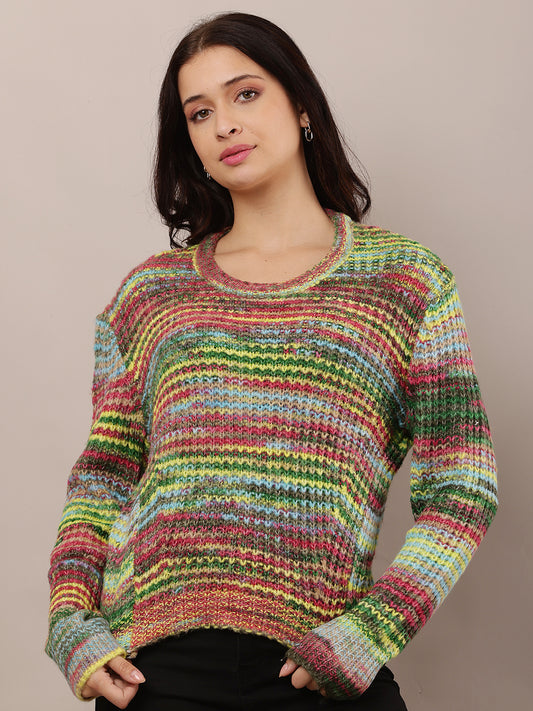 Wool Full Sleeve with Round Neck Multicolour sweater