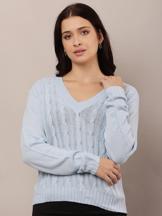 Acrylic Full Sleeve with V-Neck Sky Blue Sweater