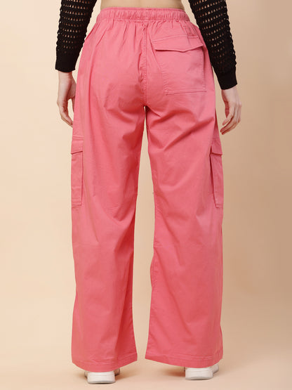 Cotton High Rise Baggy Cargo Pant Trouser Pink