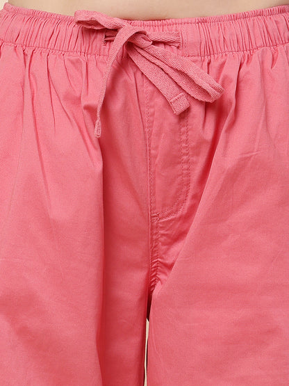 Cotton High Rise Baggy Cargo Pant Trouser Pink