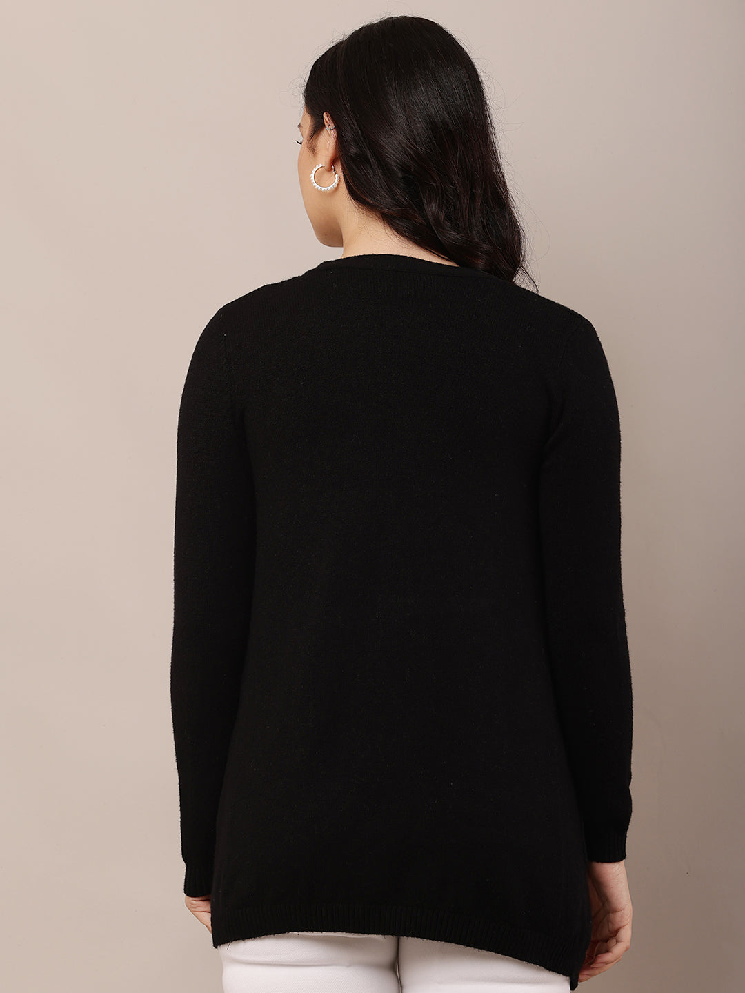 Rayon Full Sleeve with Front Open Black Shrug