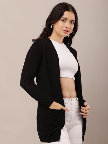 Rayon Full Sleeve with Front Open Black Shrug