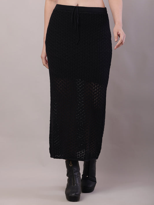 Cotton Mesh Crochet Black Sexy Sheer Maxi Skirt