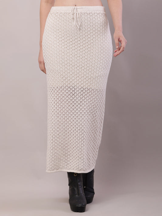 Cotton Mesh Crochet White Sexy Sheer Maxi Skirt