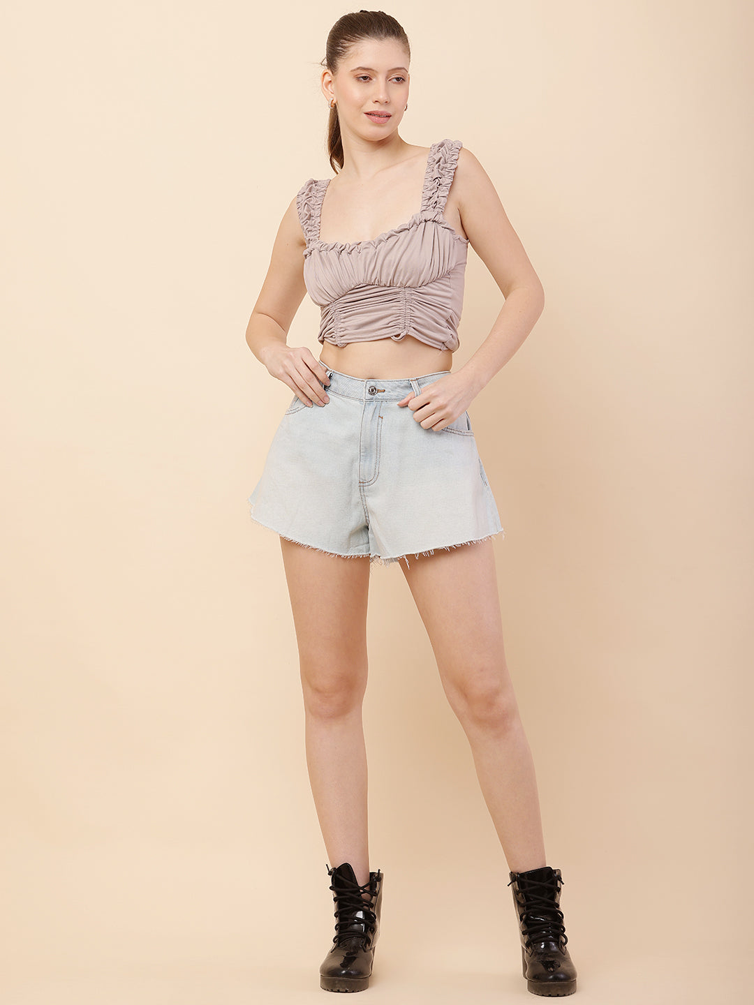 Cotton Light-Wash Light Blue Denim Shorts