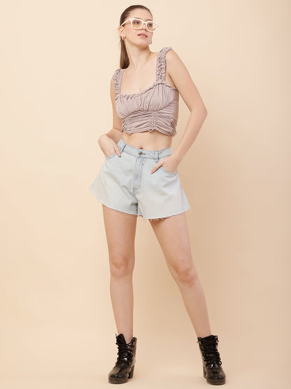 Cotton Light-Wash Light Blue Denim Shorts