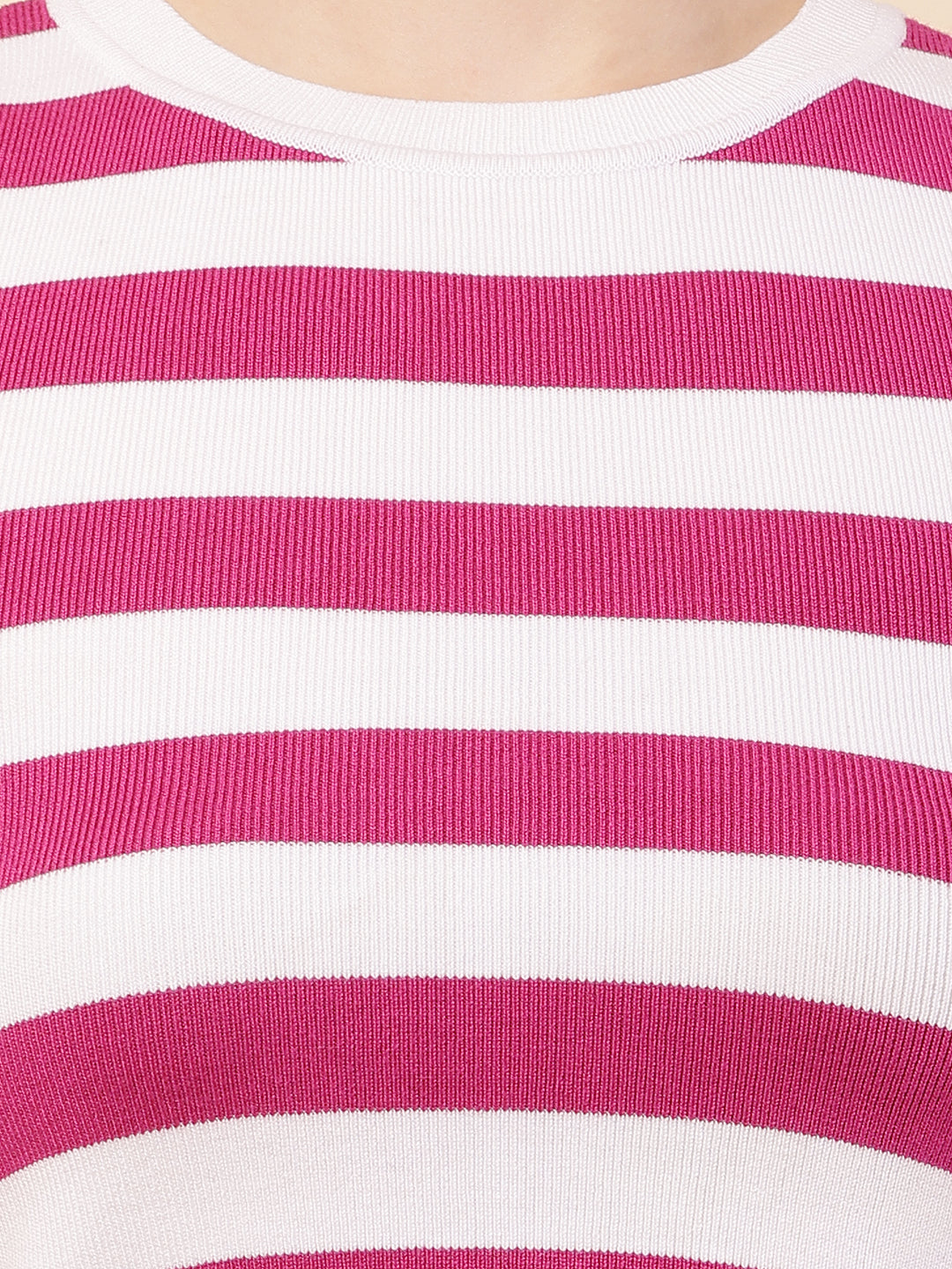 Viscose Crew neck with Sleeveless Striped Pink Crop Top