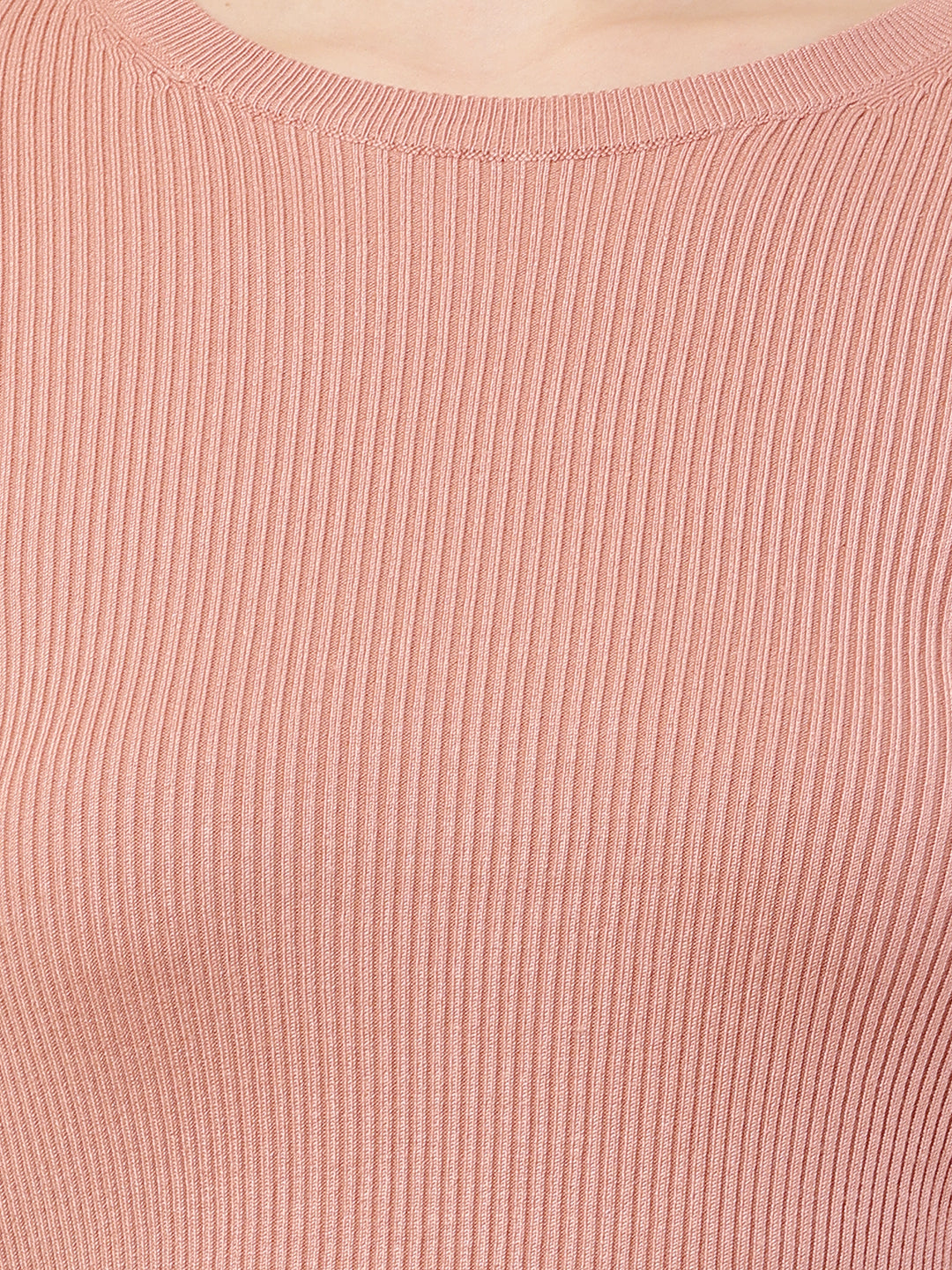 Viscose Full Sleeve with Round Neck Ribbed Peach Sweater