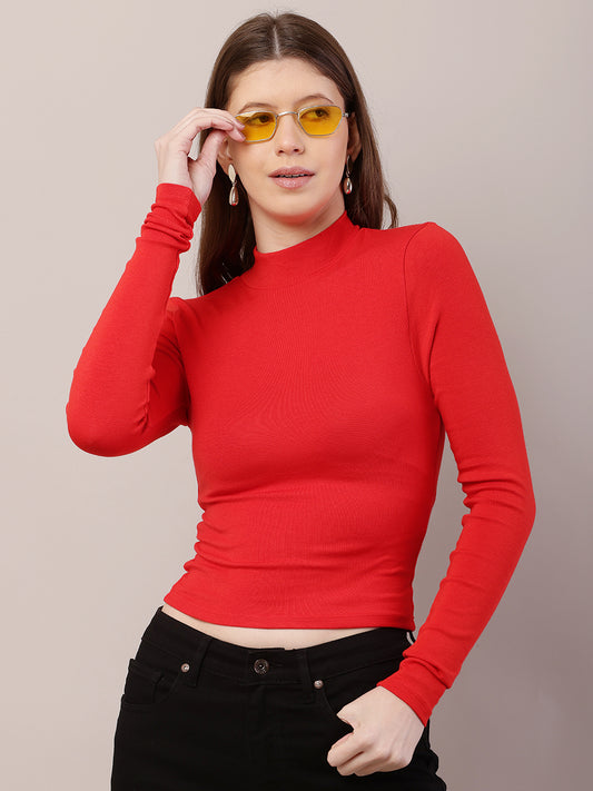 Acrylic Turtle Neck with Full Sleeve Red Sweater