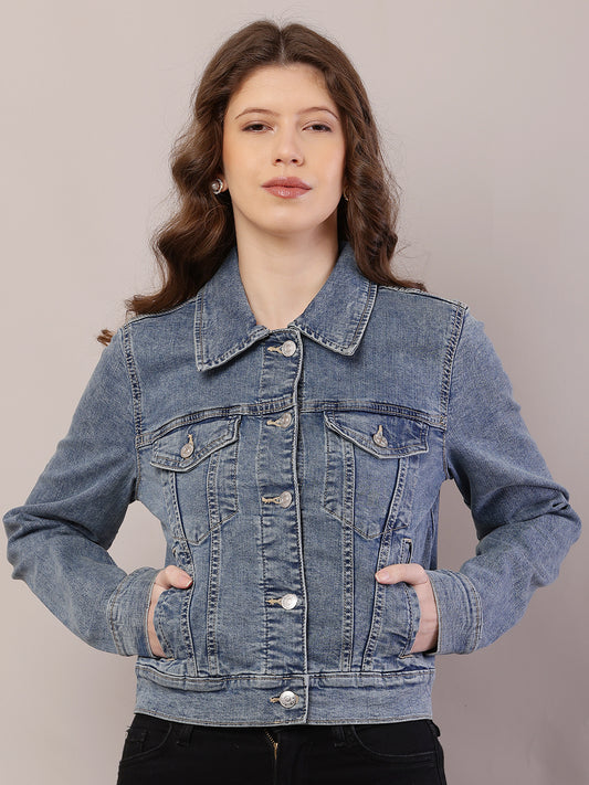 Cotton Denim Full Sleeve with Shirt Collar Dark Blue Jacket