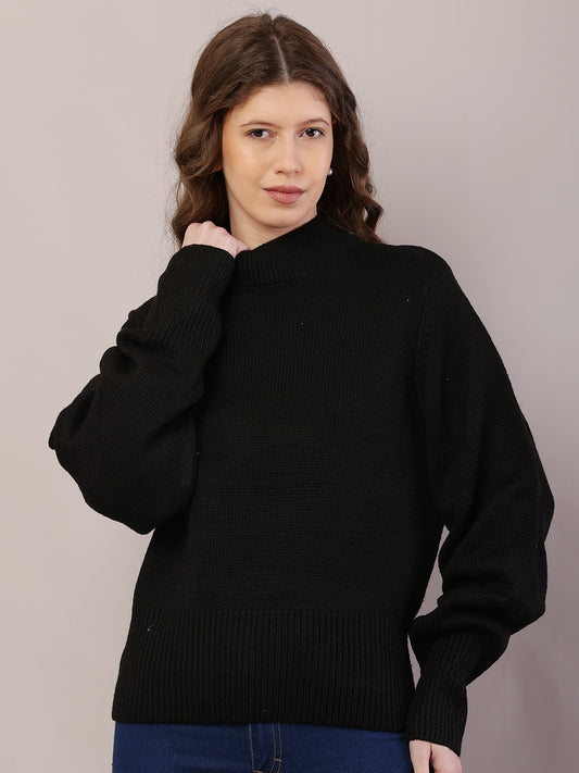 Acrylic Full Sleeve with High-Neck Black Sweater