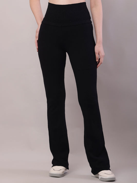 Cotton High-waist Solid high-waisted Black Trouser