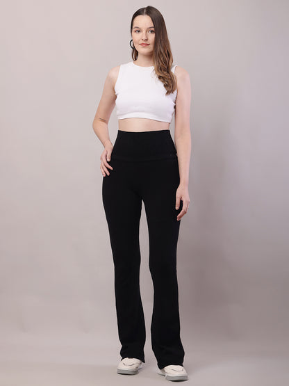 Cotton High-waist Solid high-waisted Black Trouser