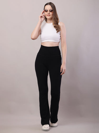 Cotton High-waist Solid high-waisted Black Trouser