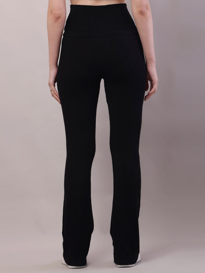 Cotton High-waist Solid high-waisted Black Trouser