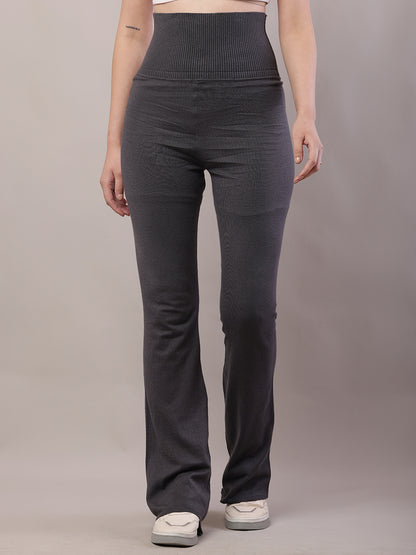 Cotton Solid high-waisted Grey Trouser