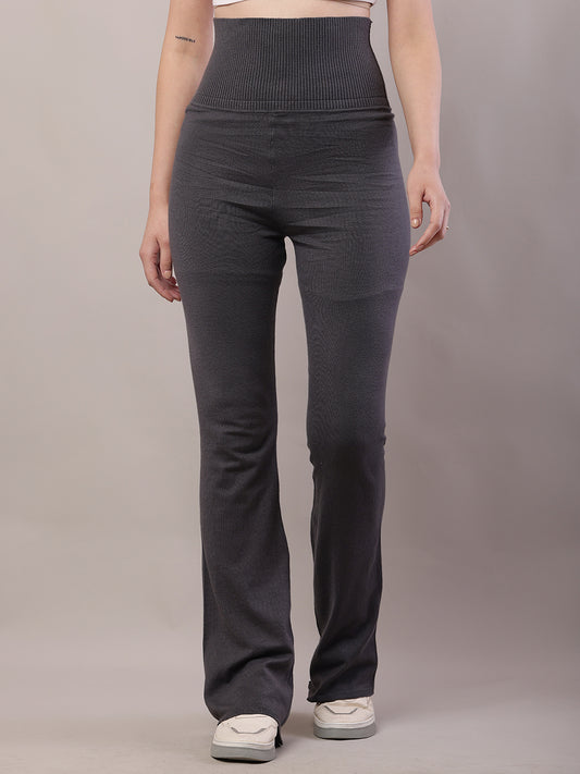 Cotton Solid high-waisted Grey Trouser