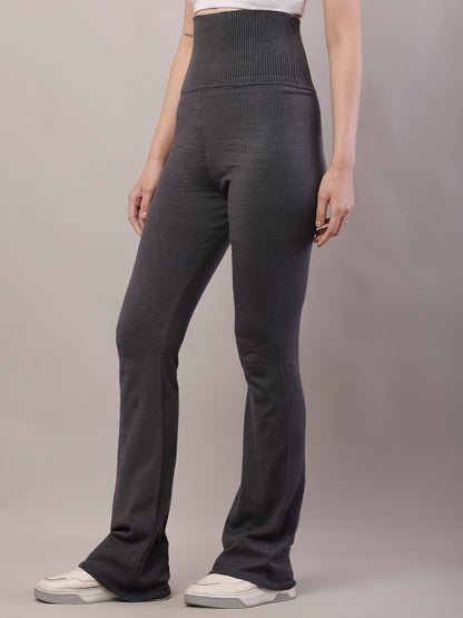 Cotton Solid high-waisted Grey Trouser