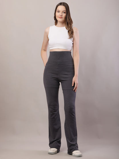 Cotton Solid high-waisted Grey Trouser