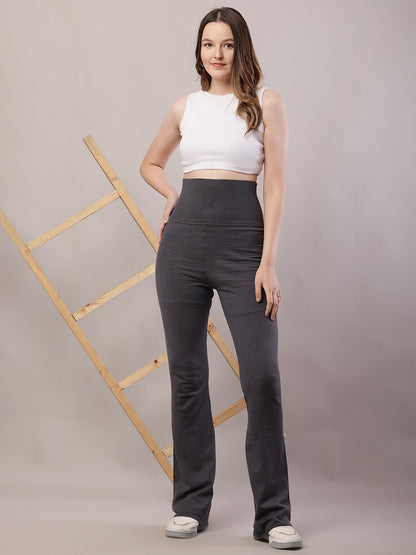 Cotton Solid high-waisted Grey Trouser