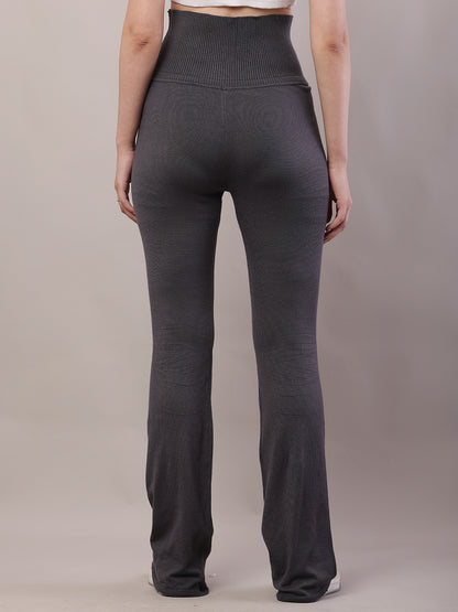 Cotton Solid high-waisted Grey Trouser