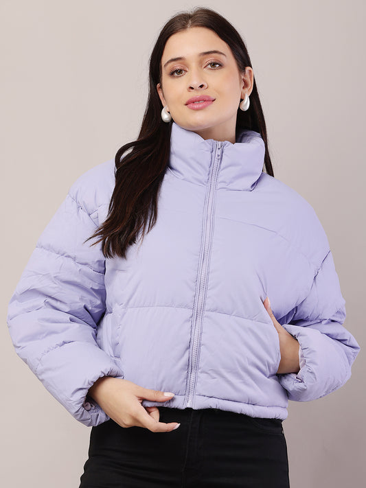 Polyester High-Neck with Full Sleeve Purple Puffer Jacket