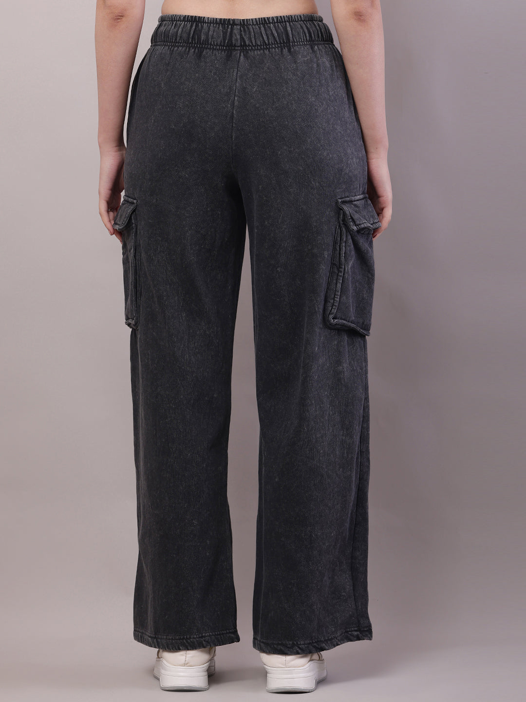 Cotton Mid Rise Baggy Cargo Pant Dark Grey Trouser