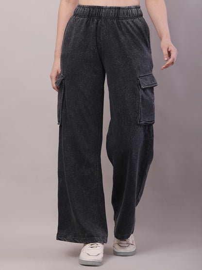 Cotton Mid Rise Baggy Cargo Pant Dark Grey Trouser