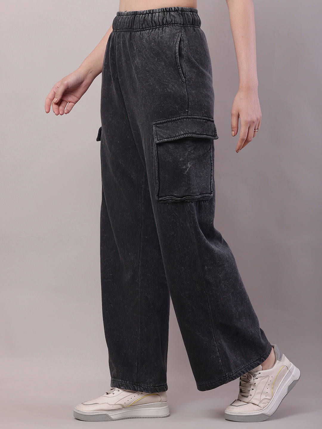 Cotton Mid Rise Baggy Cargo Pant Dark Grey Trouser