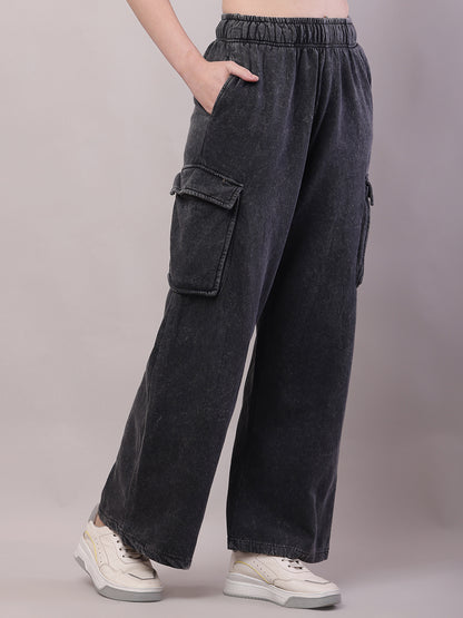 Cotton Mid Rise Baggy Cargo Pant Dark Grey Trouser