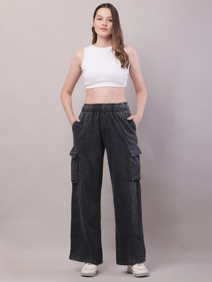 Cotton Mid Rise Baggy Cargo Pant Dark Grey Trouser