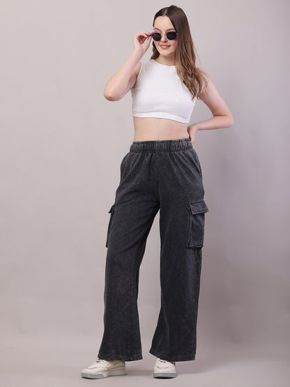 Cotton Mid Rise Baggy Cargo Pant Dark Grey Trouser