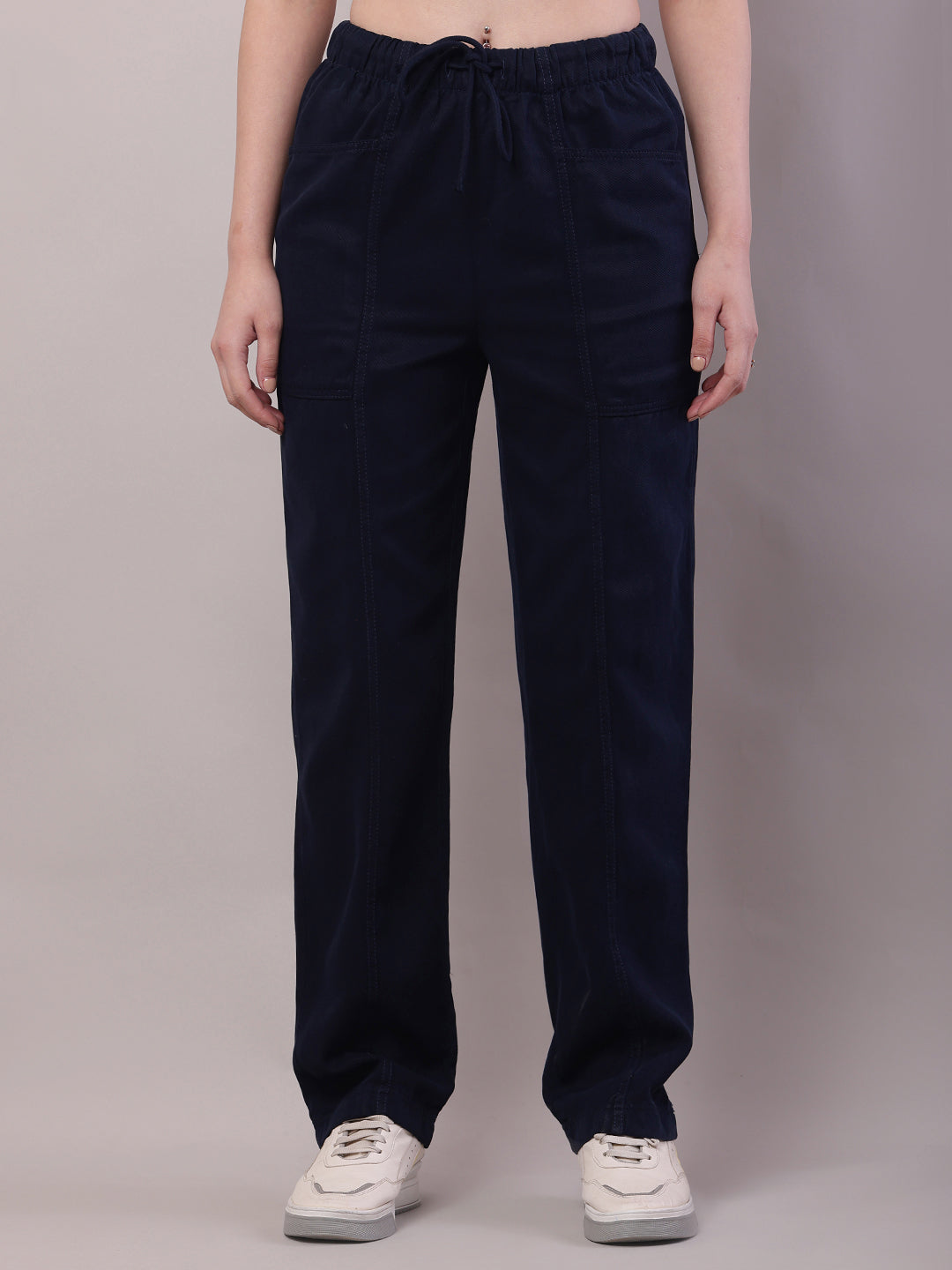 Cotton Elastic with Drawstring Dark Blue Trouser