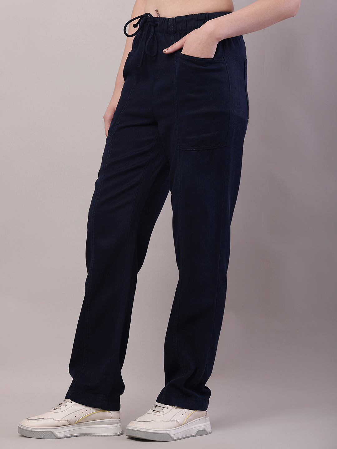 Cotton Elastic with Drawstring Dark Blue Trouser