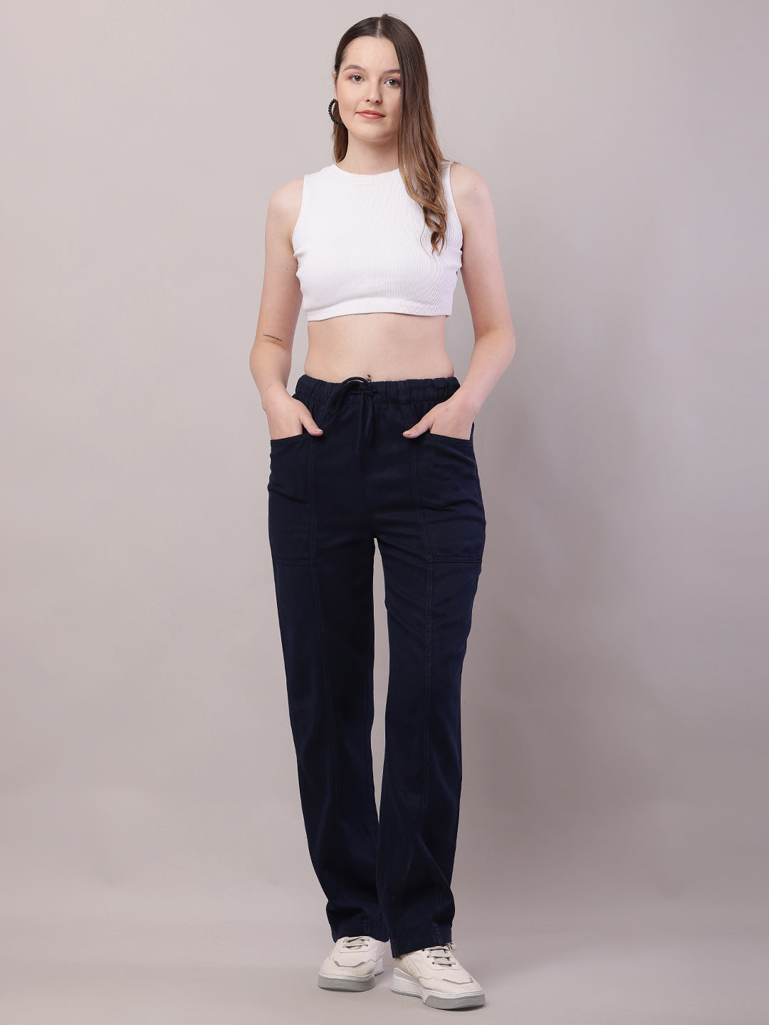 Cotton Elastic with Drawstring Dark Blue Trouser