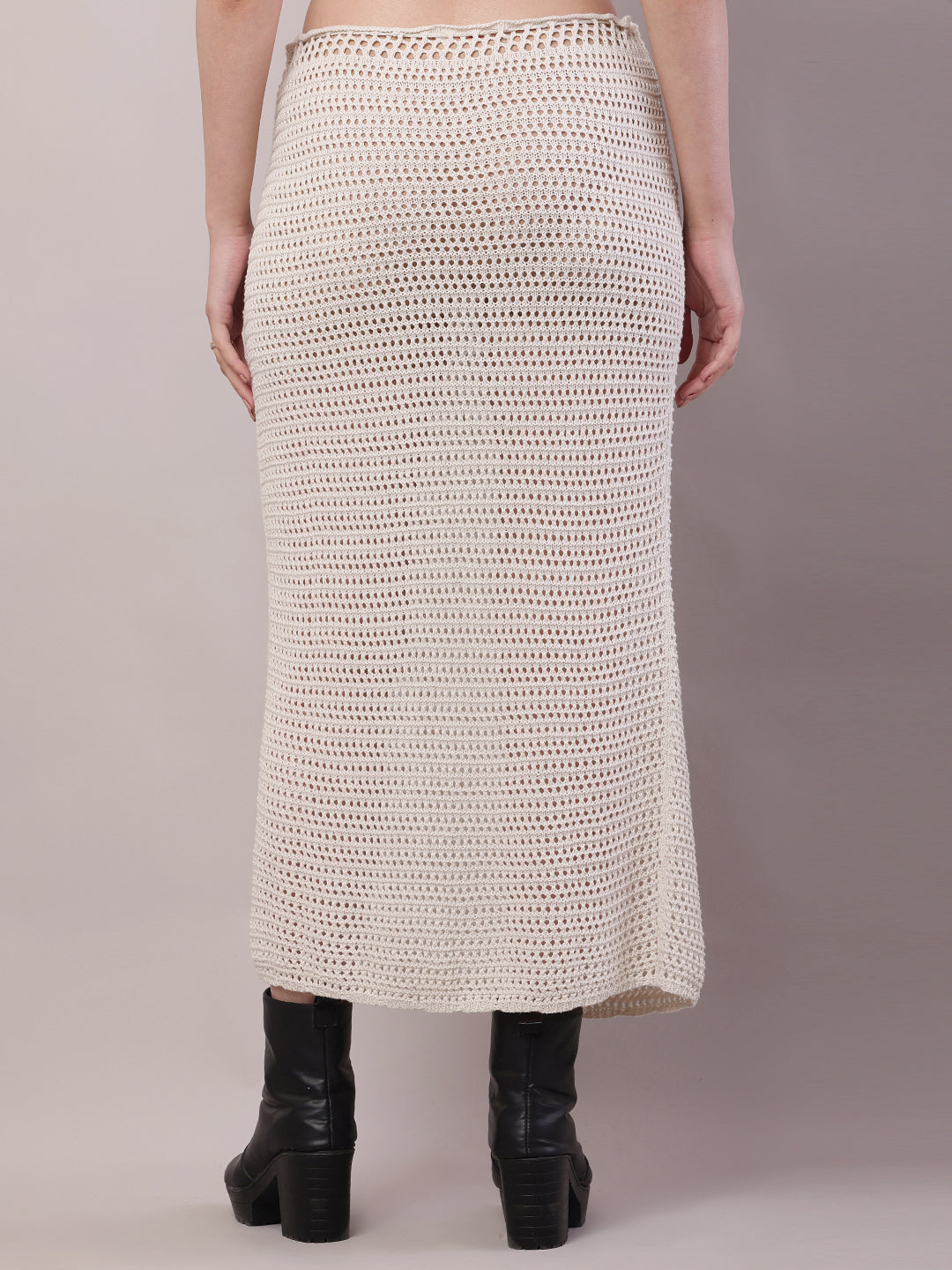 Polyester Mesh Crochet off-White Sexy Sheer Maxi Skirt