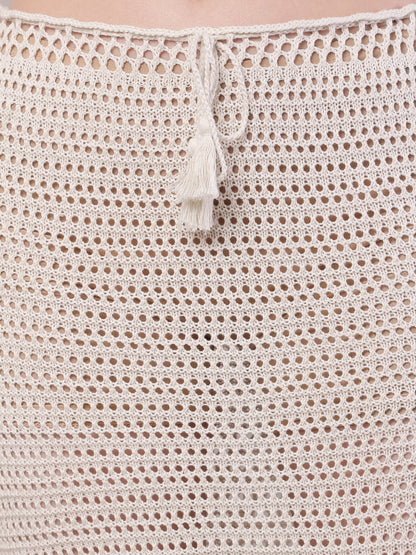 Polyester Mesh Crochet off-White Sexy Sheer Maxi Skirt