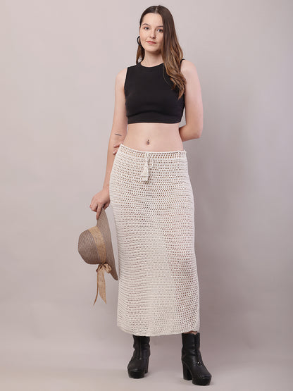 Polyester Mesh Crochet off-White Sexy Sheer Maxi Skirt