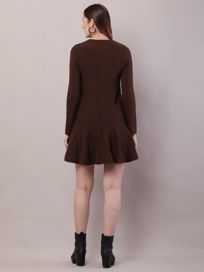 Viscose Full Sleeve with Round Neck Brown Dress