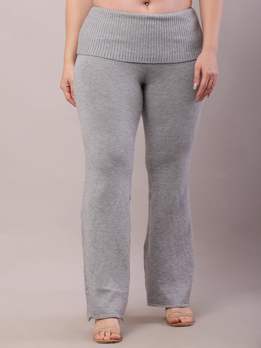 Viscose Elastic with High-waisted Full Length Grey Trouser