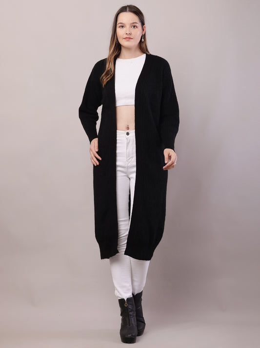 Viscose Full Sleeve with Front open long line Black Shrug