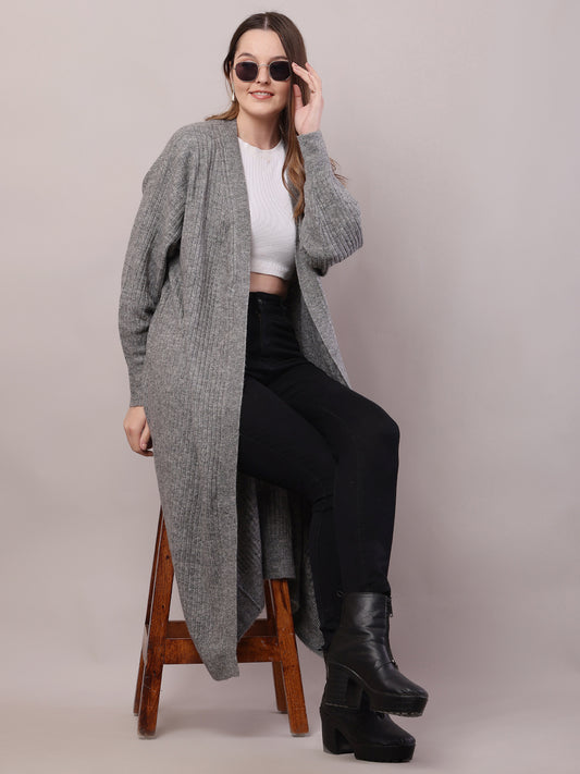 Viscose Full Sleeve with Front open long line Grey Shrug