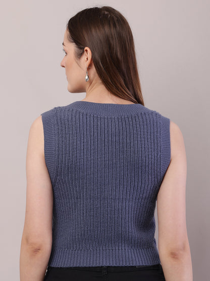 V-neck with sleeveless acrylic Blue Cable knit vest sweater