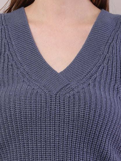 V-neck with sleeveless acrylic Blue Cable knit vest sweater